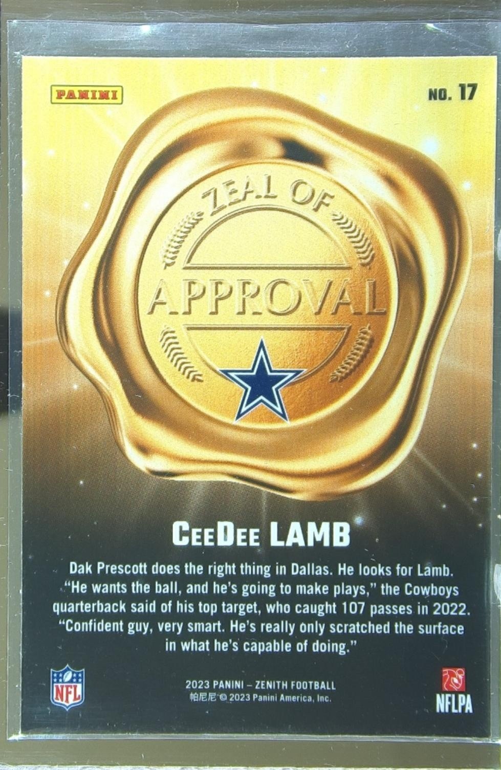 2023 Zenith CeeDee Lamb #17 Cowboys Zeal of Approval Red - Image 3