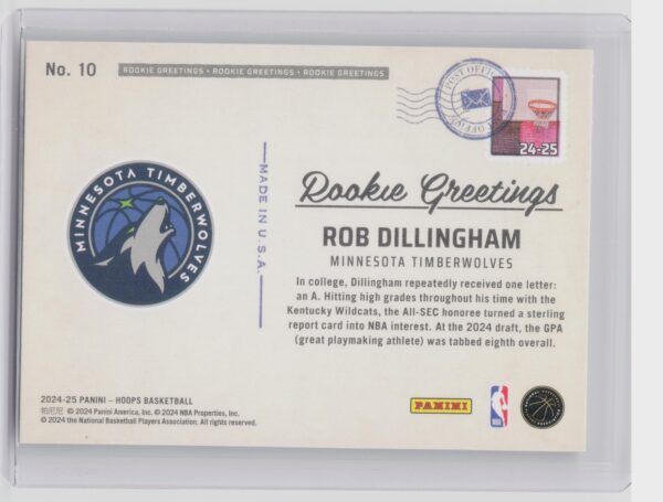2024-25 Hoops Rob Dillingham #10 Timberwolves Rookie Greetings - Image 3