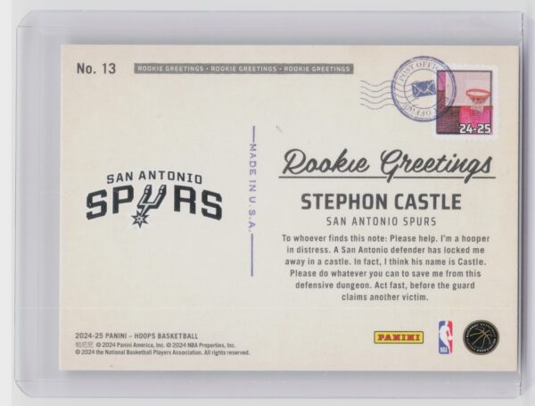 2024-25 Hoops Stephon Castle RC #13 Spurs Rookie Greetings - Image 3
