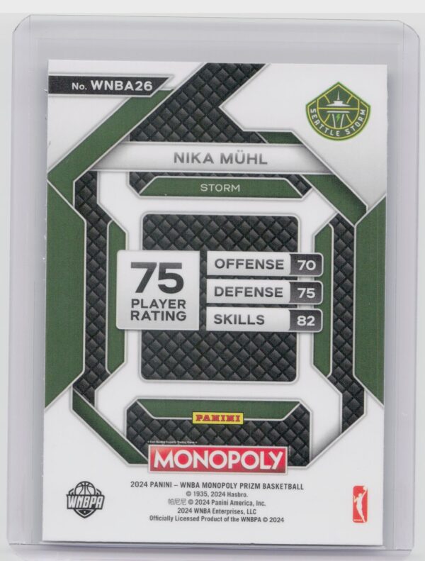 2024-25 Panini Prizm Monopoly WNBA Nika Mühl RC WNBA26 Storm All Star - Image 3