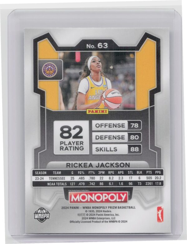 2024-25 Panini Prizm Monopoly WNBA Rickea Jackson RC 63 Sparks - Image 3
