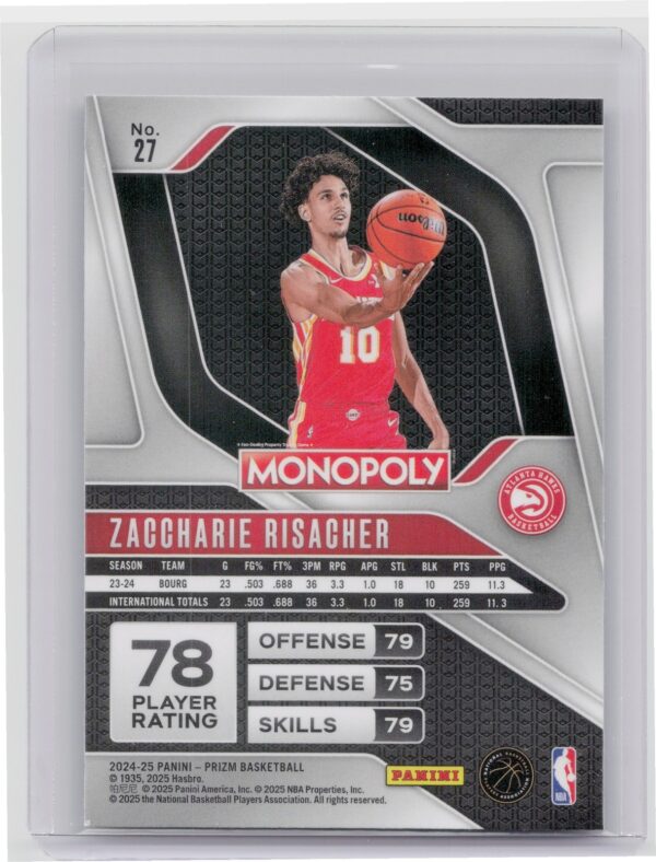 2024-25 Panini Prizm Monopoly Zaccharie Risacher RC 27 Hawks - Image 3