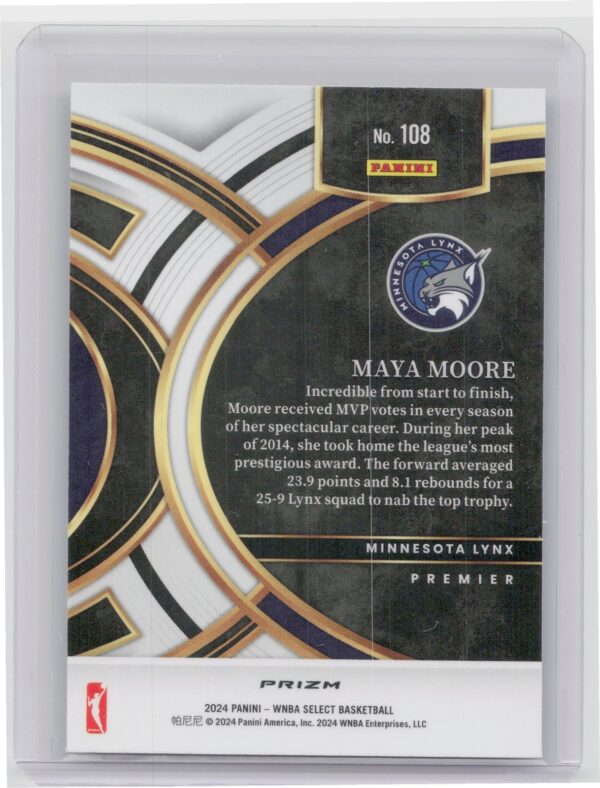 2024-25 Panini Select WNBA Maya Moore Silver Flash Prizms 108 Lynx - Image 3