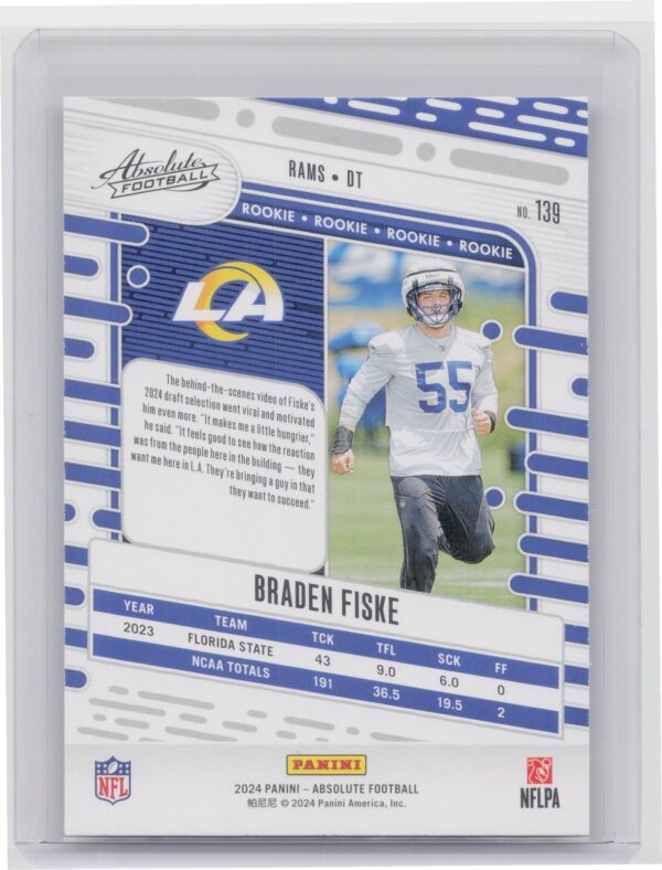 2024 Absolute Braden Fiske Red and Blue RC 139 Rams - Image 3