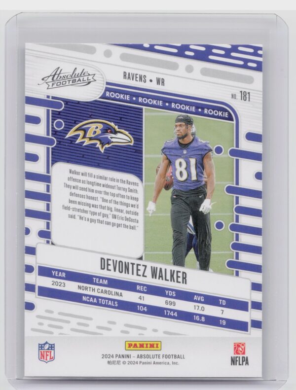 2024 Absolute Devontez Walker Red and Blue RC 181 Ravens - Image 3