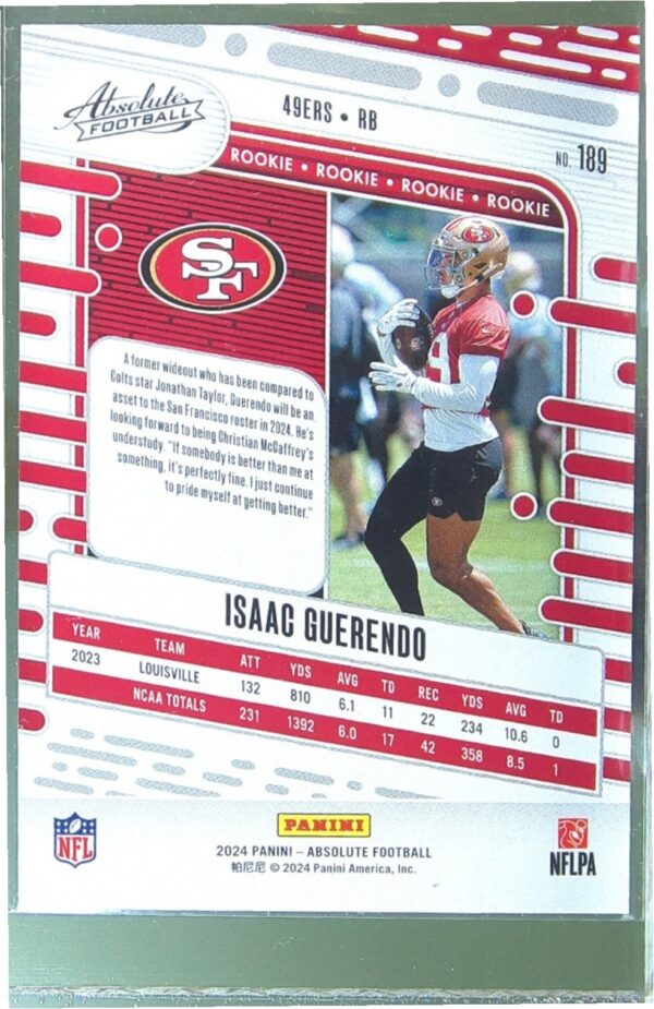 2024 Absolute Isaac Guerendo Blue RC #189 49ers - Image 3