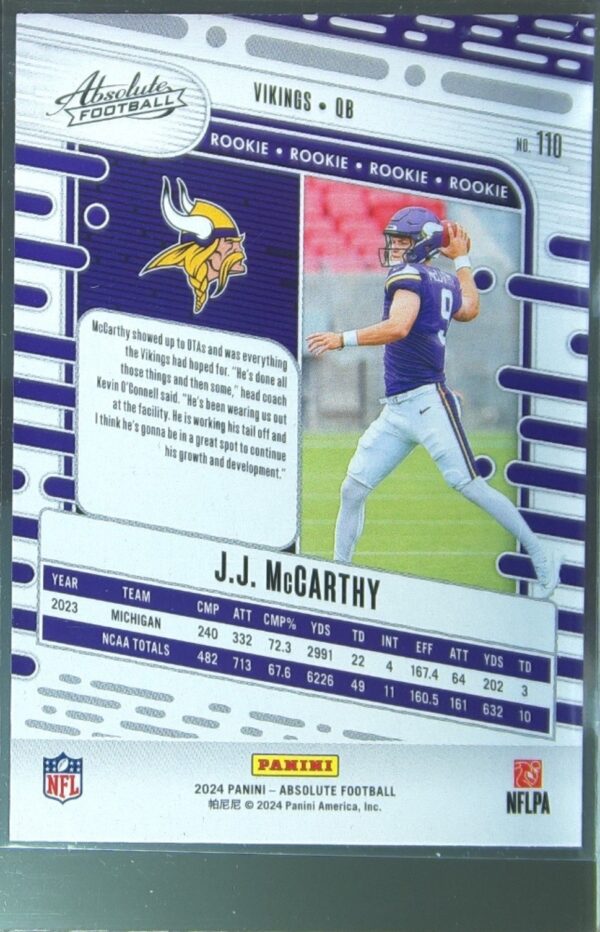2024 Absolute J.J. McCarthy Retail RC #110 Vikings - Image 3