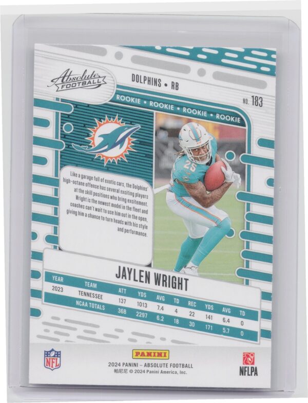 2024 Absolute Jaylen Wright Red and Blue RC #183 Dolphins - Image 3
