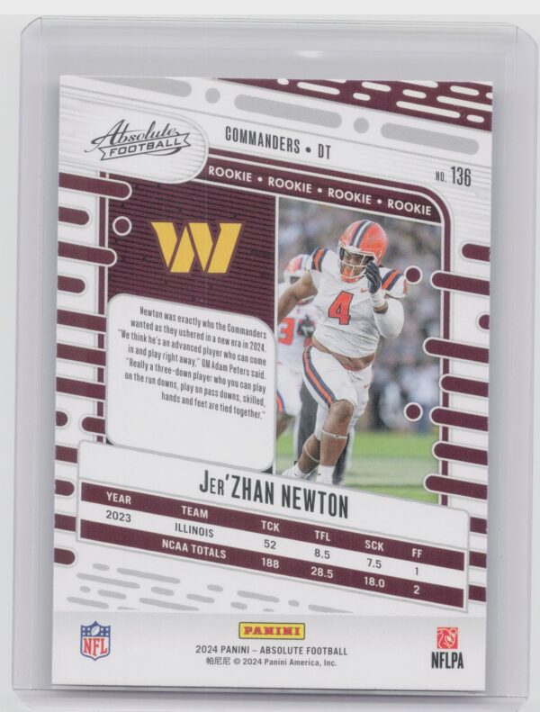 2024 Absolute Jer'Zhan Newton Red and Blue RC 136 Commanders - Image 3