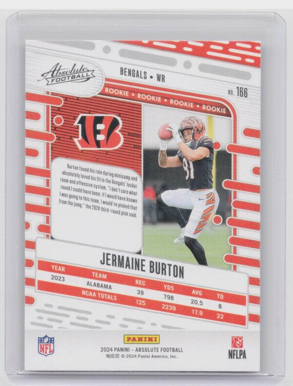 2024 Absolute Jermaine Burton Red and Blue RC 166 Bengals - Image 3