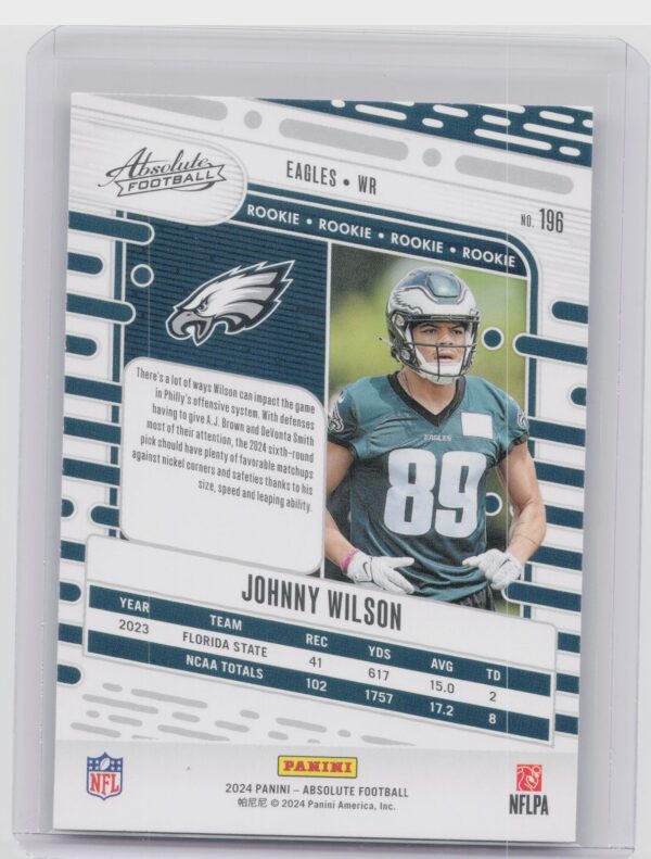 2024 Absolute Johnny Wilson Red and Blue RC #196 Eagles - Image 3