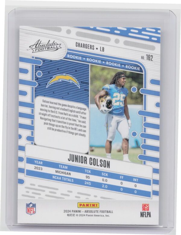 2024 Absolute Junior Colson Red and Blue RC 162 Chargers - Image 3