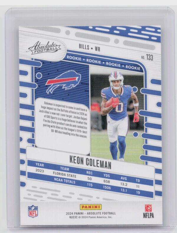 2024 Absolute Keon Coleman Red and Blue RC 133 Bills - Image 3