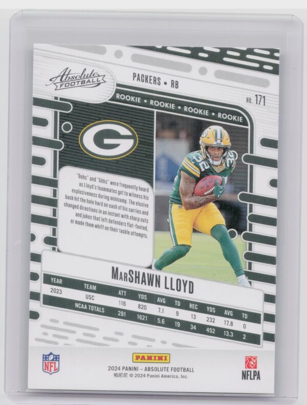 2024 Absolute MarShawn Lloyd Red and Blue RC 171 Packers - Image 3