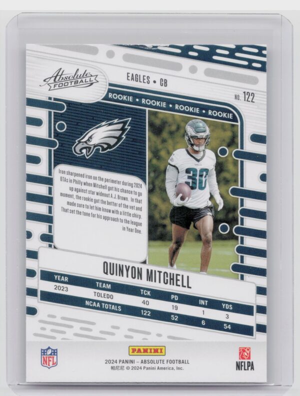 2024 Absolute Quinyon Mitchell Red and Blue RC 122 Eagles - Image 3