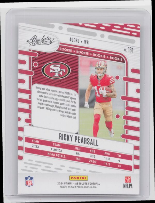 2024 Absolute Ricky Pearsall Red and Blue RC 131 49ers - Image 3