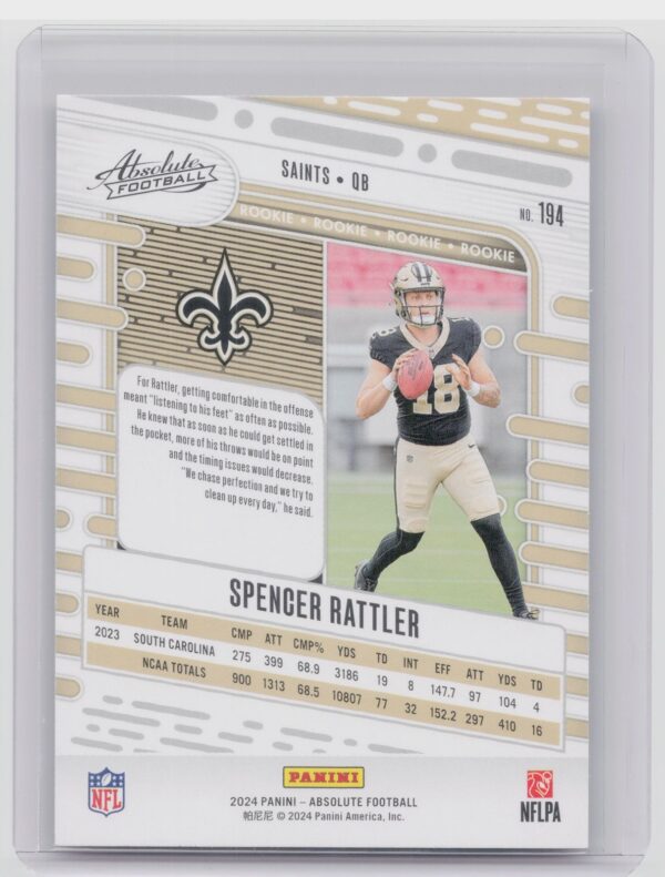 2024 Absolute Spencer Rattler RC Red and Blue 194 Saints - Image 3