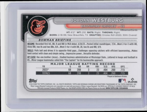 2024 Bowman Chrome Jordan Westburg Mojo Refractors #17 Orioles - Image 3