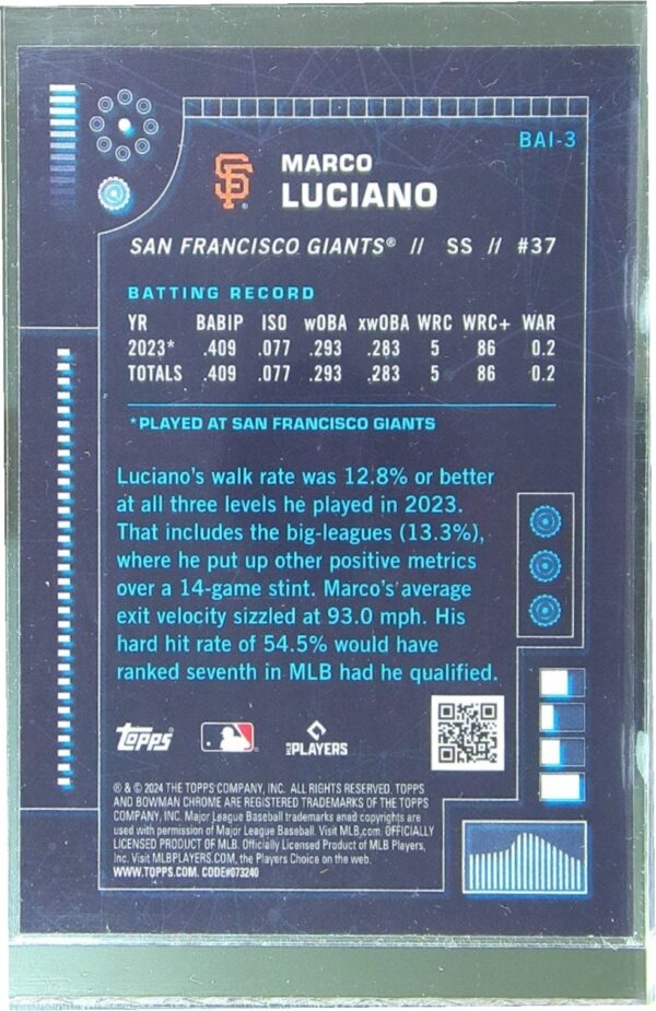 2024 Bowman Marco Luciano #BAI-3 Giants Bowman A.I. - Image 3