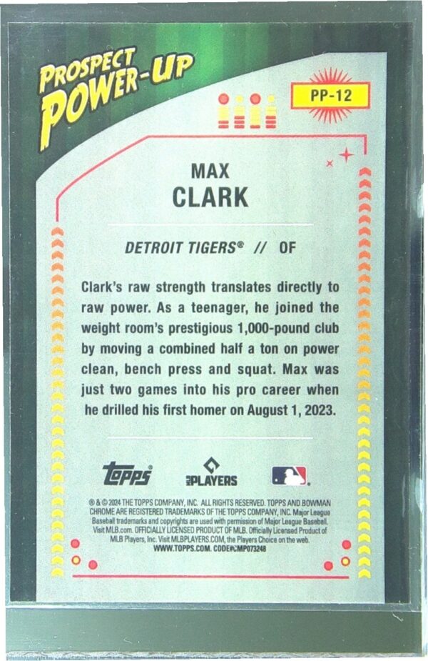 2024 Bowman Max Clark #PP-12 Tigers Prospect Power Up - Image 3