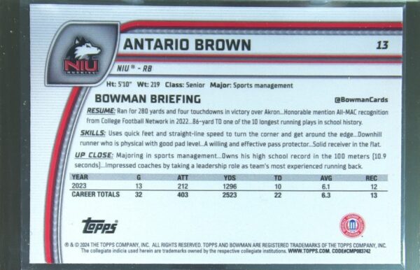 2024 Bowman University Chrome Antario Brown Pink Lava Refractor RC 13 Huskies - Image 3