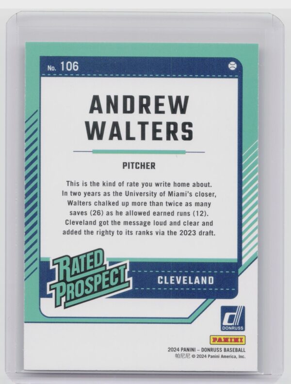 2024 Donruss Andrew Walters Liberty #106 Guardians - Image 3