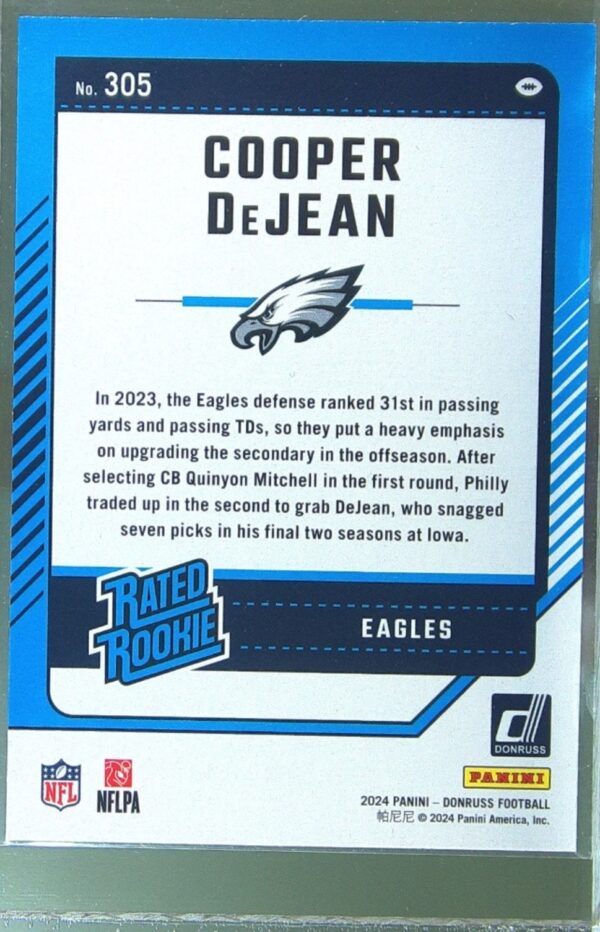 2024 Donruss Cooper DeJean RC #305 Eagles - Image 3