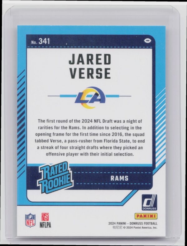 2024 Donruss Jared Verse Rated Rookie RC 341 Rams - Image 3