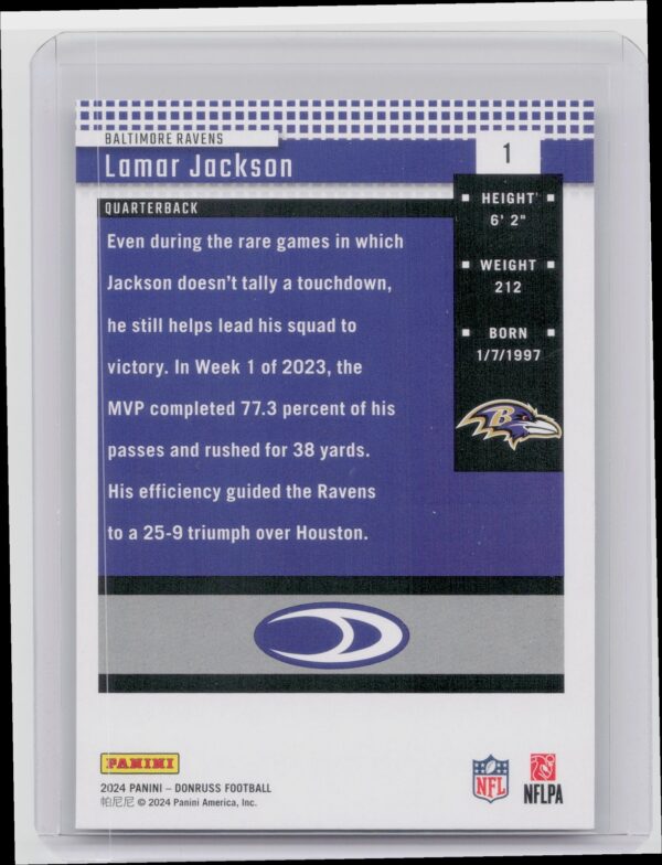 2024 Donruss Lamar Jackson Retro 2004 1 Ravens - Image 3