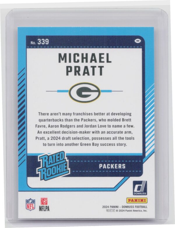 2024 Donruss Michael Pratt RC 339 Packers - Image 3