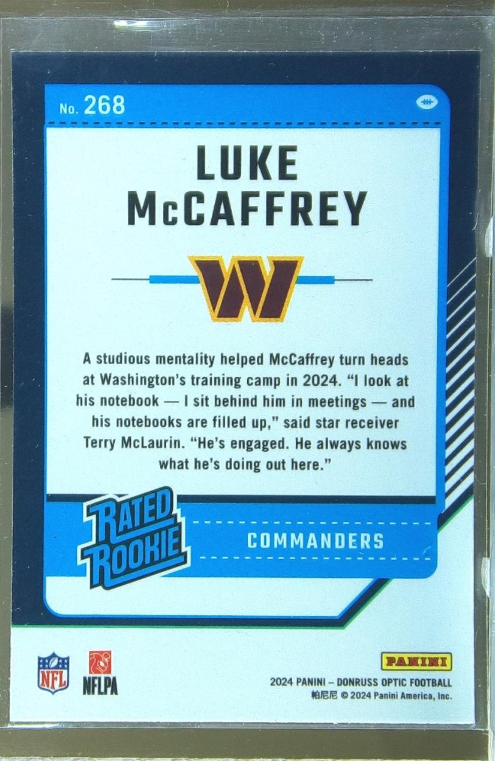 2024 Donruss Optic Luke McCaffrey RC #268 Commanders - Image 3