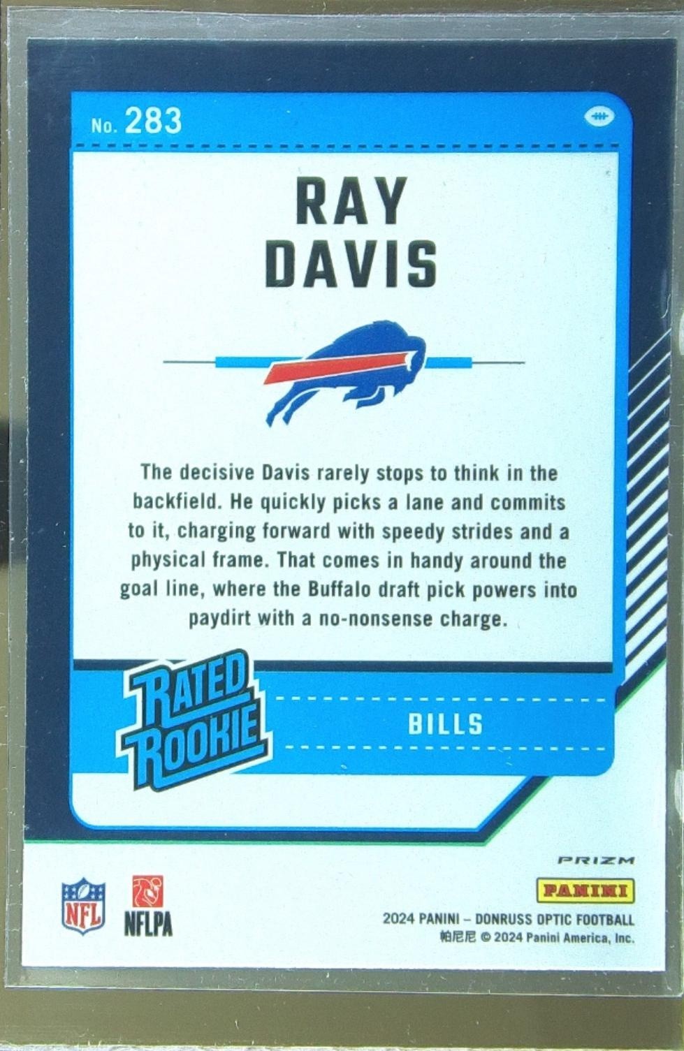 2024 Donruss Optic Ray Davis Holo RC #283 Bills - Image 3