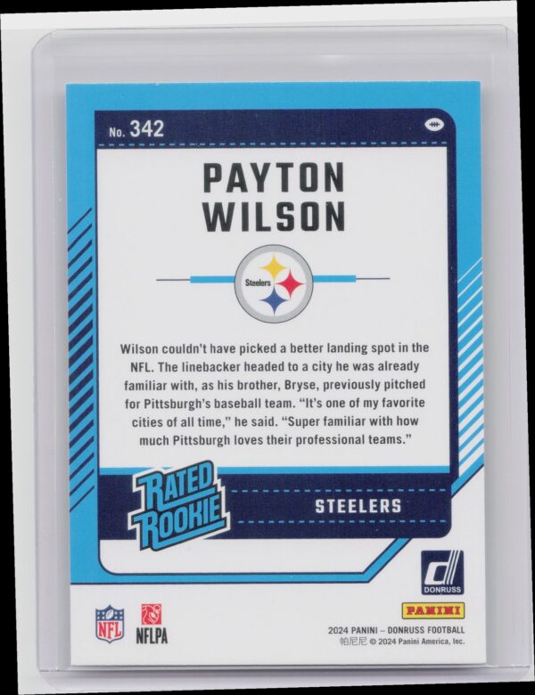 2024 Donruss Payton Wilson RC 342 Steelers - Image 3