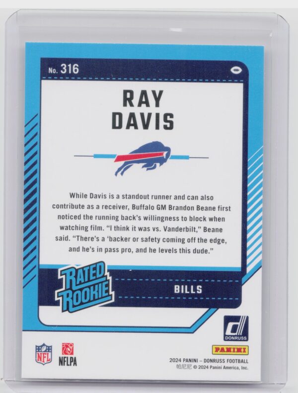 2024 Donruss Ray Davis RC 316 Bills - Image 3