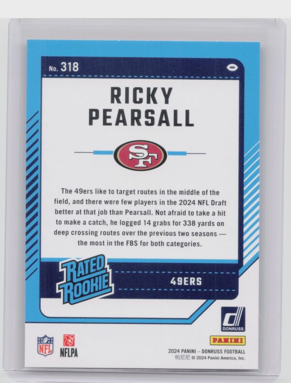 2024 Donruss Ricky Pearsall Press Proof Red 318 49ers - Image 3
