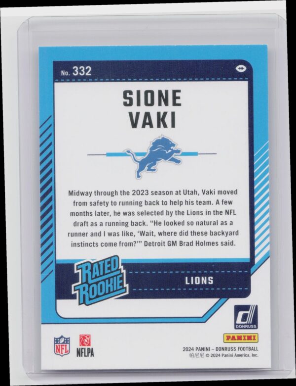 2024 Donruss Sione Vaki RC 332 Lions - Image 3