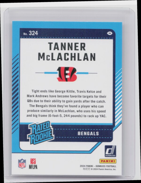 2024 Donruss Tanner McLachlan RC 324 Bengals - Image 3