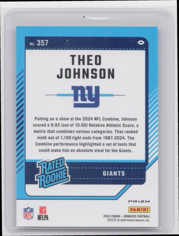 2024 Donruss Theo Johnson Optic Rated Rookies Preview Pink 357 Giants - Image 3