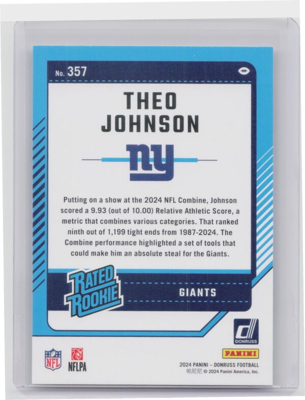 2024 Donruss Theo Johnson RC 357 Giants - Image 3