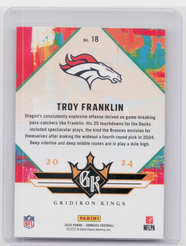 2024 Donruss Troy Franklin Gridiron Kings RC 18 Broncos Rookie Gridiron Kings - Image 3
