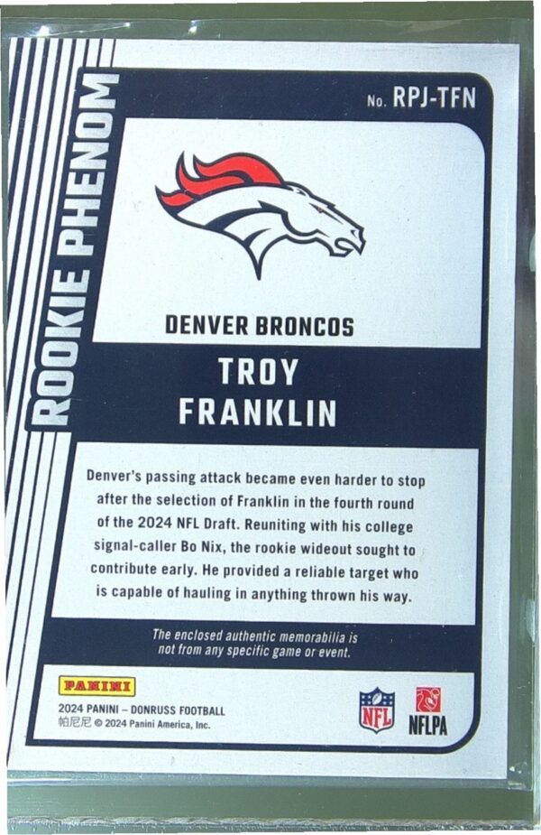 2024 Donruss Troy Franklin JSY RC RPJ-TFN Broncos Rookie Phenom Jerseys - Image 3