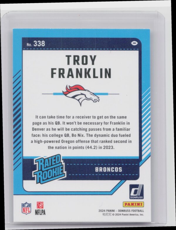 2024 Donruss Troy Franklin RC 338 Broncos - Image 3