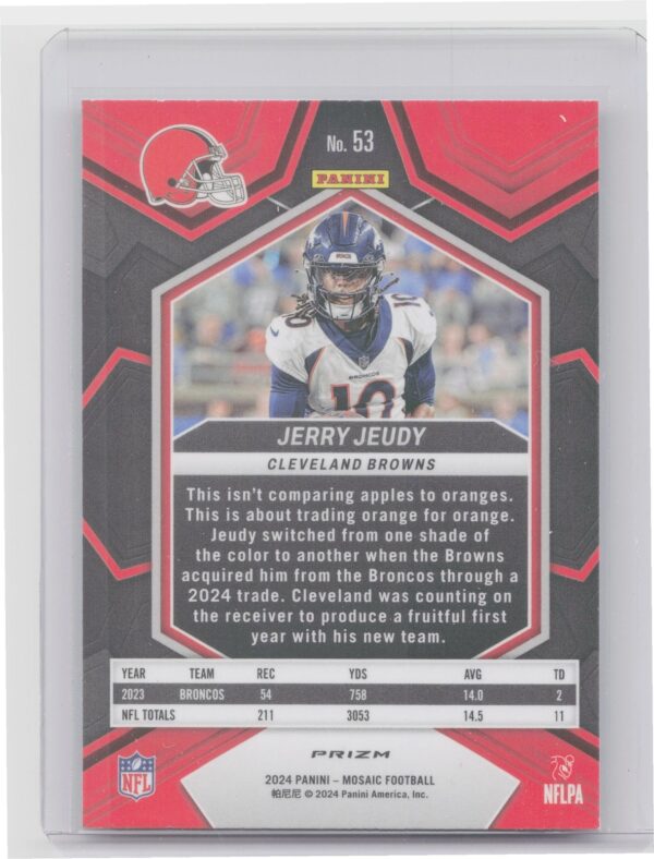 2024 Panini Mosaic Jerry Jeudy Mosaic Reactive Blue 53 Browns - Image 3