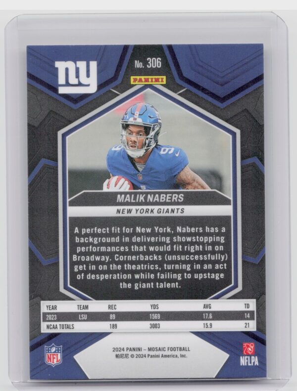 2024 Panini Mosaic Malik Nabers RC 306 Giants - Image 3