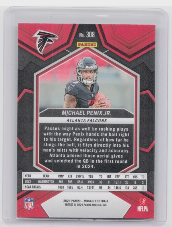 2024 Panini Mosaic Michael Penix Jr. RC 308 Falcons - Image 3