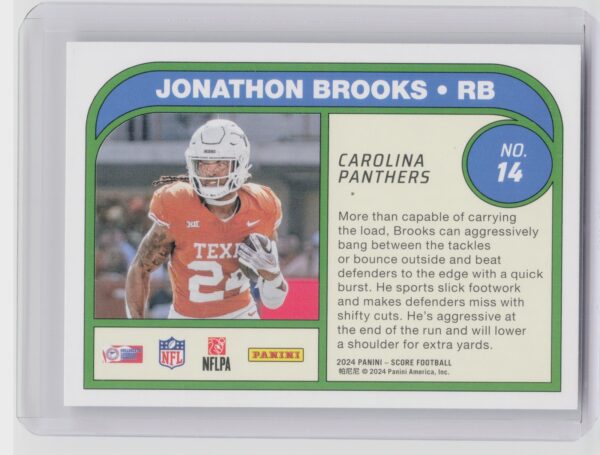 2024 Panini Score Jonathan Brooks Potential #14 Panthers - Image 3