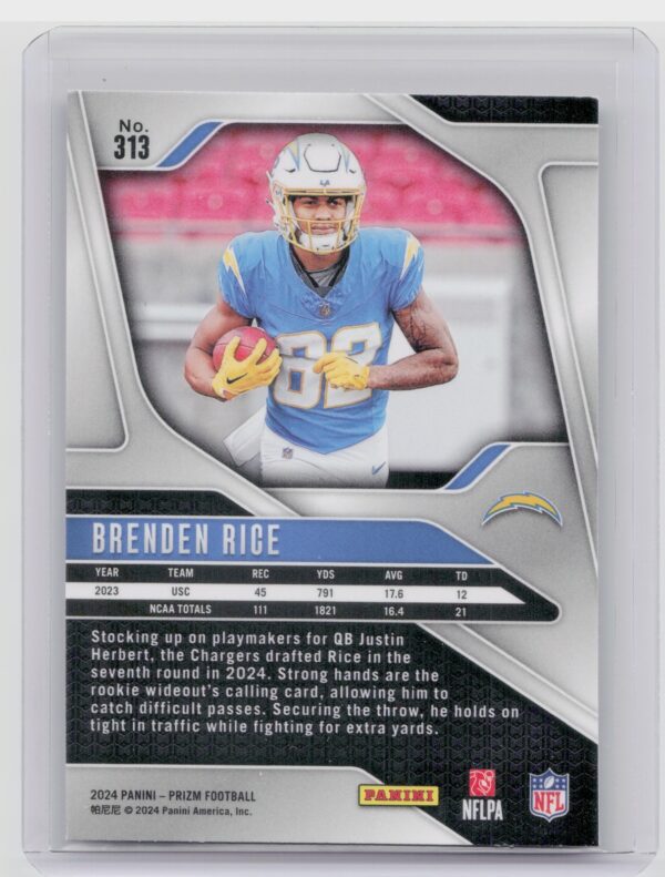 2024 Prizm Brenden Rice RC 313 Chargers - Image 3