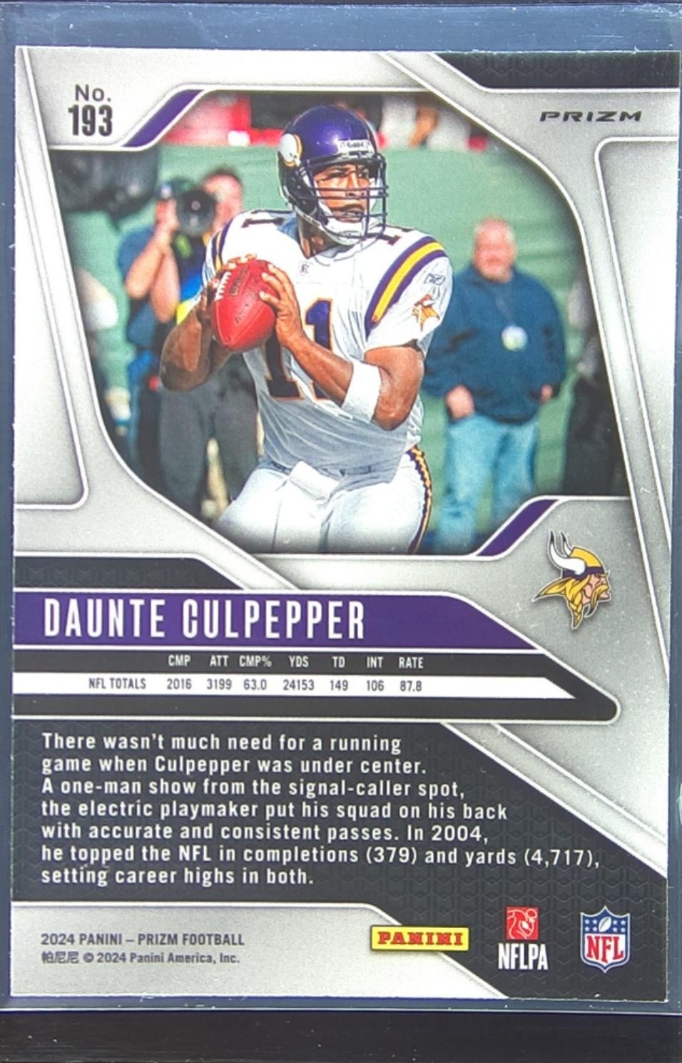 2024 Prizm Daunte Culpepper Red White and Blue 193 Vikings - Image 3