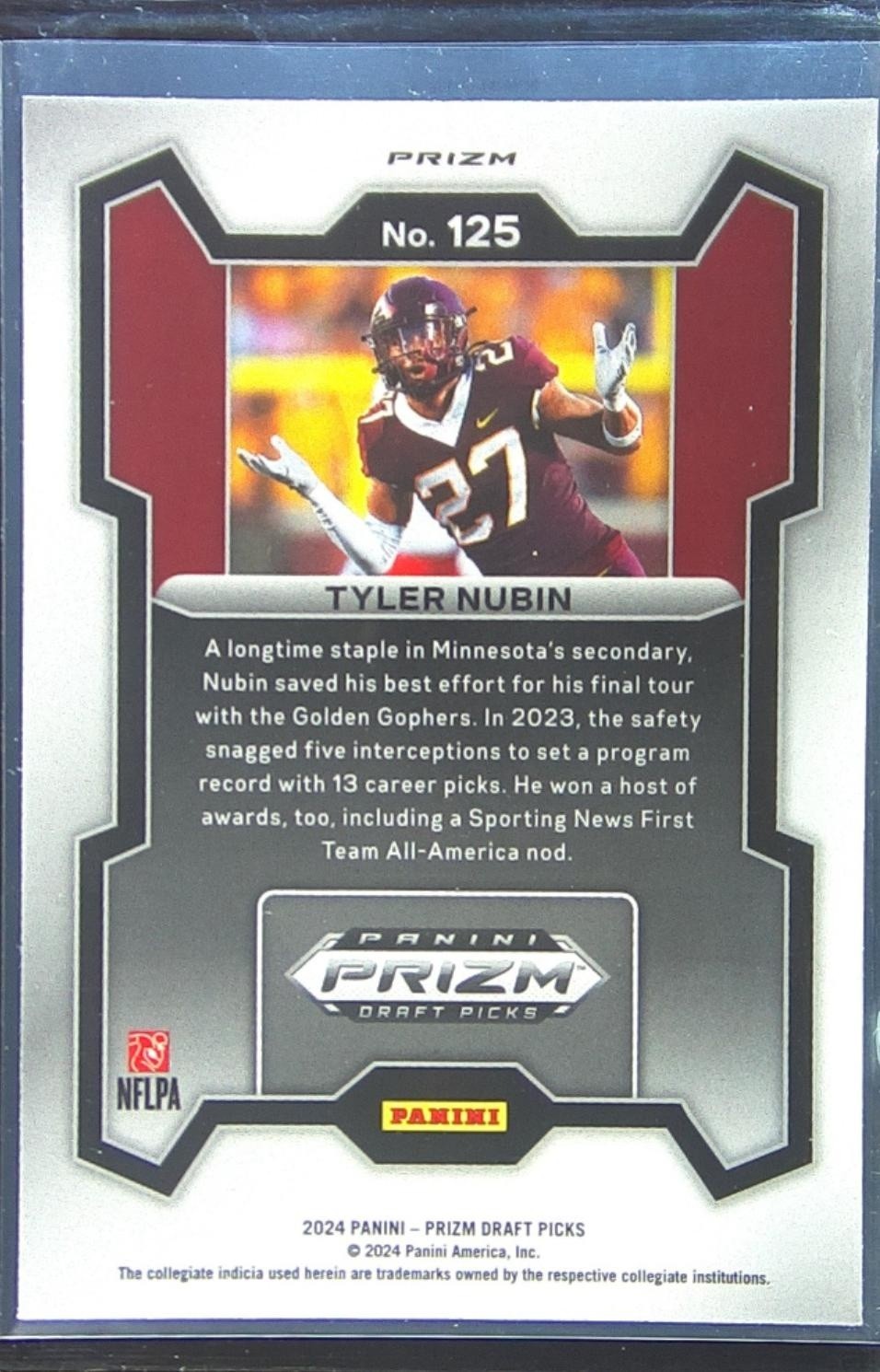 2024 Prizm Draft Picks Tyler Nubin Red Ice RC #125 Gophers - Image 3