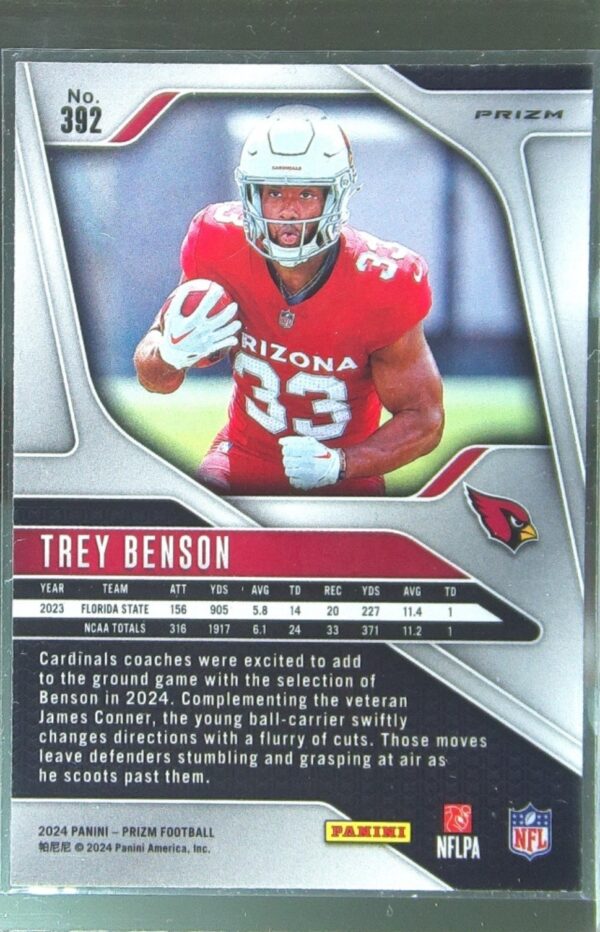 2024 Prizm Trey Benson Neon Green Pulsar RC 392 Cardinals - Image 3